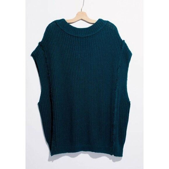 NWT FREE PEOPLE Sz S CLYDE SLEEVLESS SWEATER VEST TUNIC IN MERMAID TAIL - Picture 2 of 4